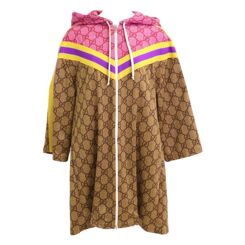 Gucci [Excellent Condition/Domestically Manufactured] 550596 GG Pattern Back Pleated Technical Jersey Zip-Up Hoodie Dress S BrownUsed