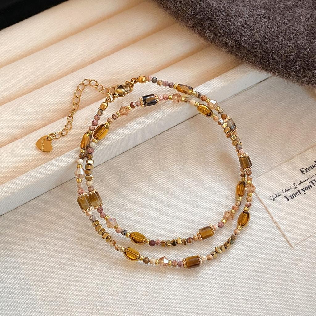 Two-piece Set, Tiger's Eye Stone, Sunflower Necklace, Women's Retro Light Luxury High-end Sweater Chain, Niche Stacked Wear