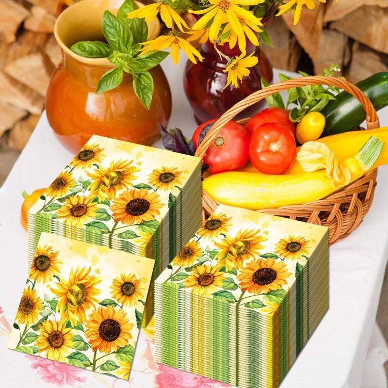 20pcs Watercolor Sunflowers Paper Napkins Wedding Disposable Tableware Serviettes Tissues Baby Birthday Party Long Napkin Decor