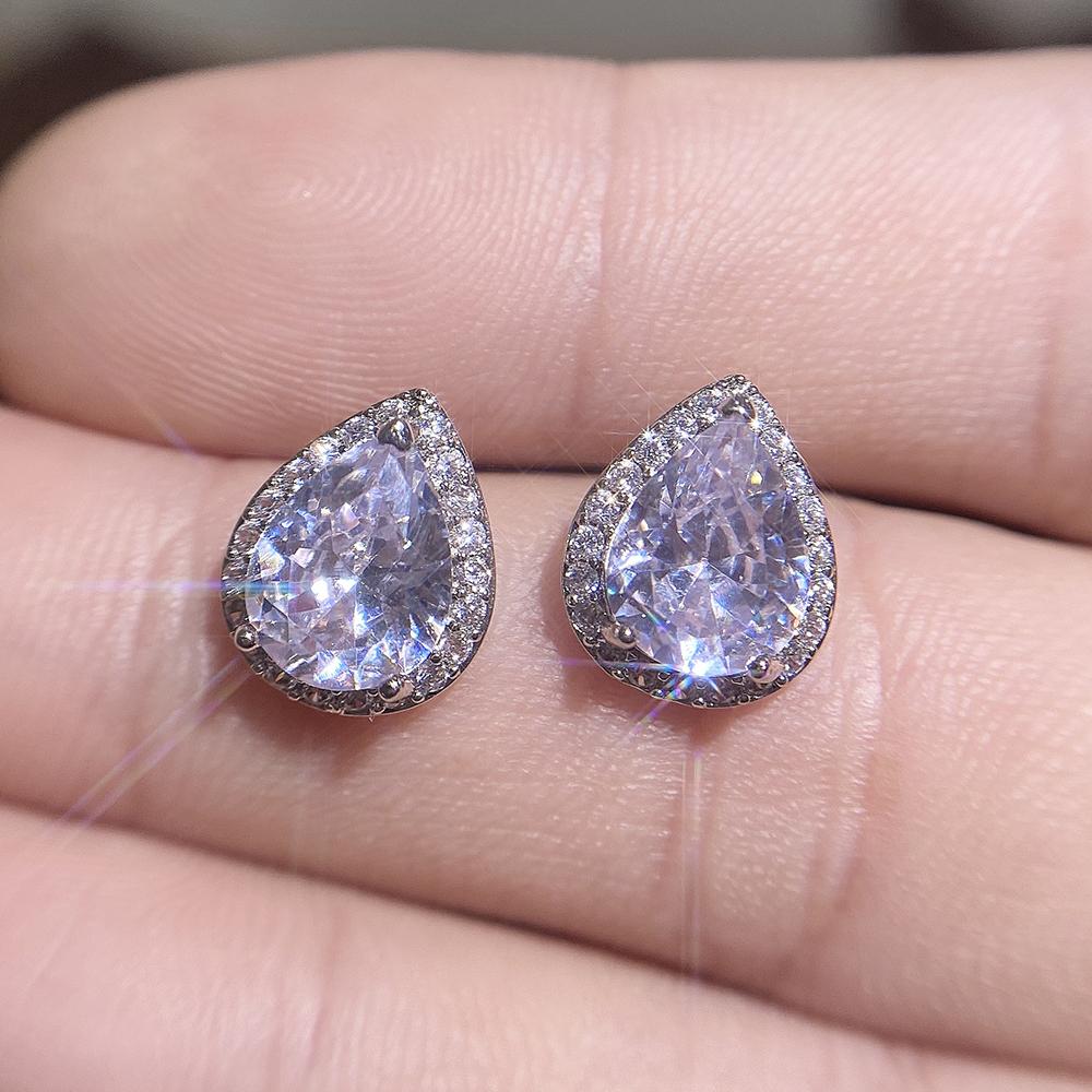 Romantic Pear Shape Women Stud Earring Dazzling CZ Exquisite Anniversary Gift Versatile Female Earrings Fashion Jewelry