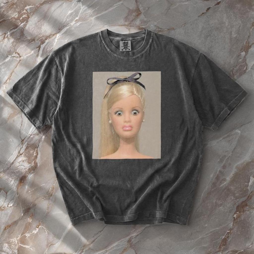 Overstimulated Staring Blonde Doll Graphic Tee For Dissociation Meme Culture And Chronically Online Brainrot Internet Addicts