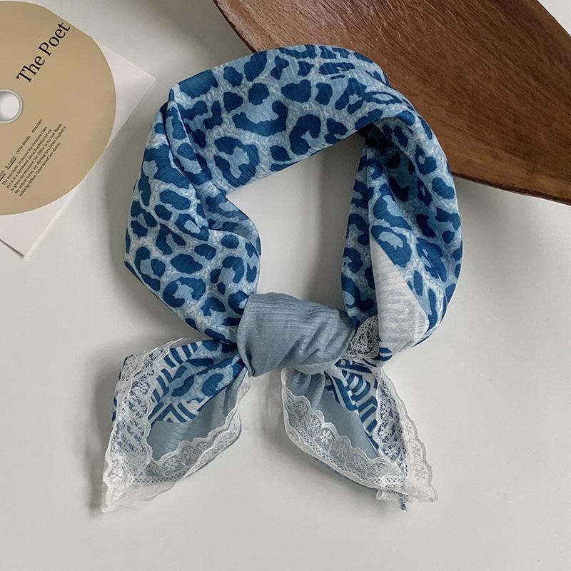 Silk scarf neck small square scarf new multi-color versatile headscarf summer women's pastoral lace headband hair accessories decorative small scarf