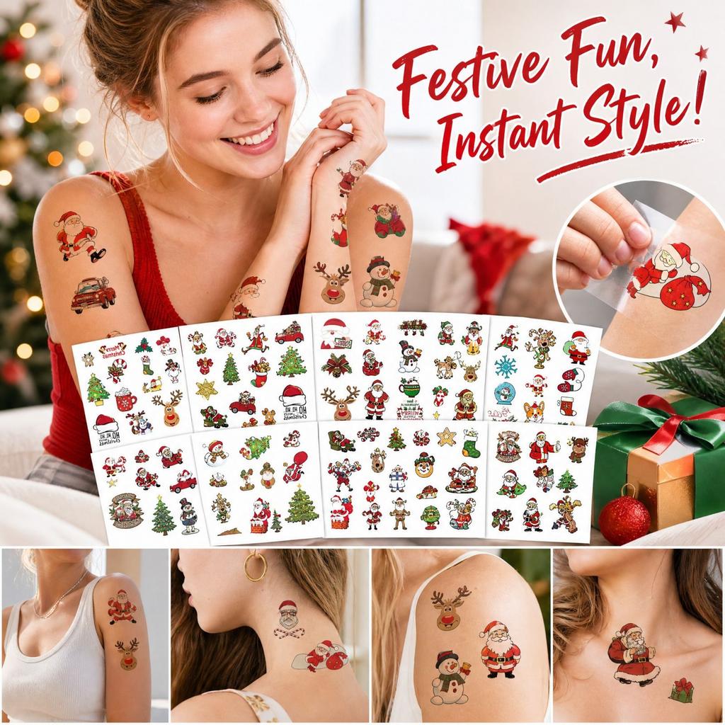 10 Pack Christmas Temporary Tattoos for Kids and Adults - Holiday Party Favors, Festive Body Decals, Christmas Stocking Stuffers Gift