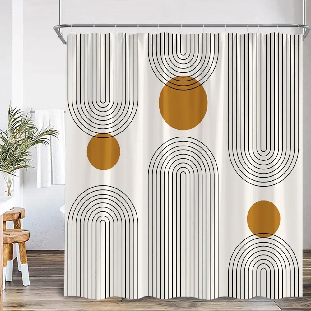 Nordic Ins Modern Abstract Shower Curtain Leaf Curtain Simple Line Bathroom Decoration Polyester Fabric Shower Curtain
