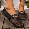 Sandales creuses en maille d'été pour femmes, chaussures plates peu profondes avec boucle, chaussures de plage confortables rétro, nouvelle collection 2024