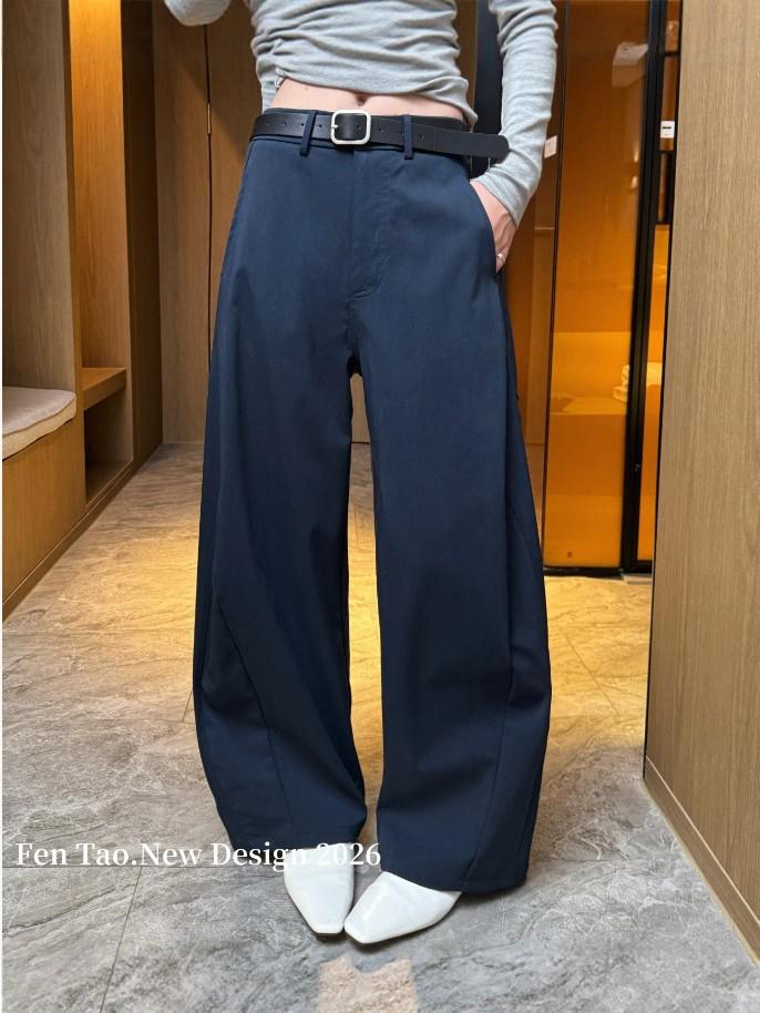 

2026 Women s High-Waisted Flowy Wide-Leg Floor-Length Pants - Slimming, Versatile, Loose, Straight-Leg with Pockets. S темно-синий
