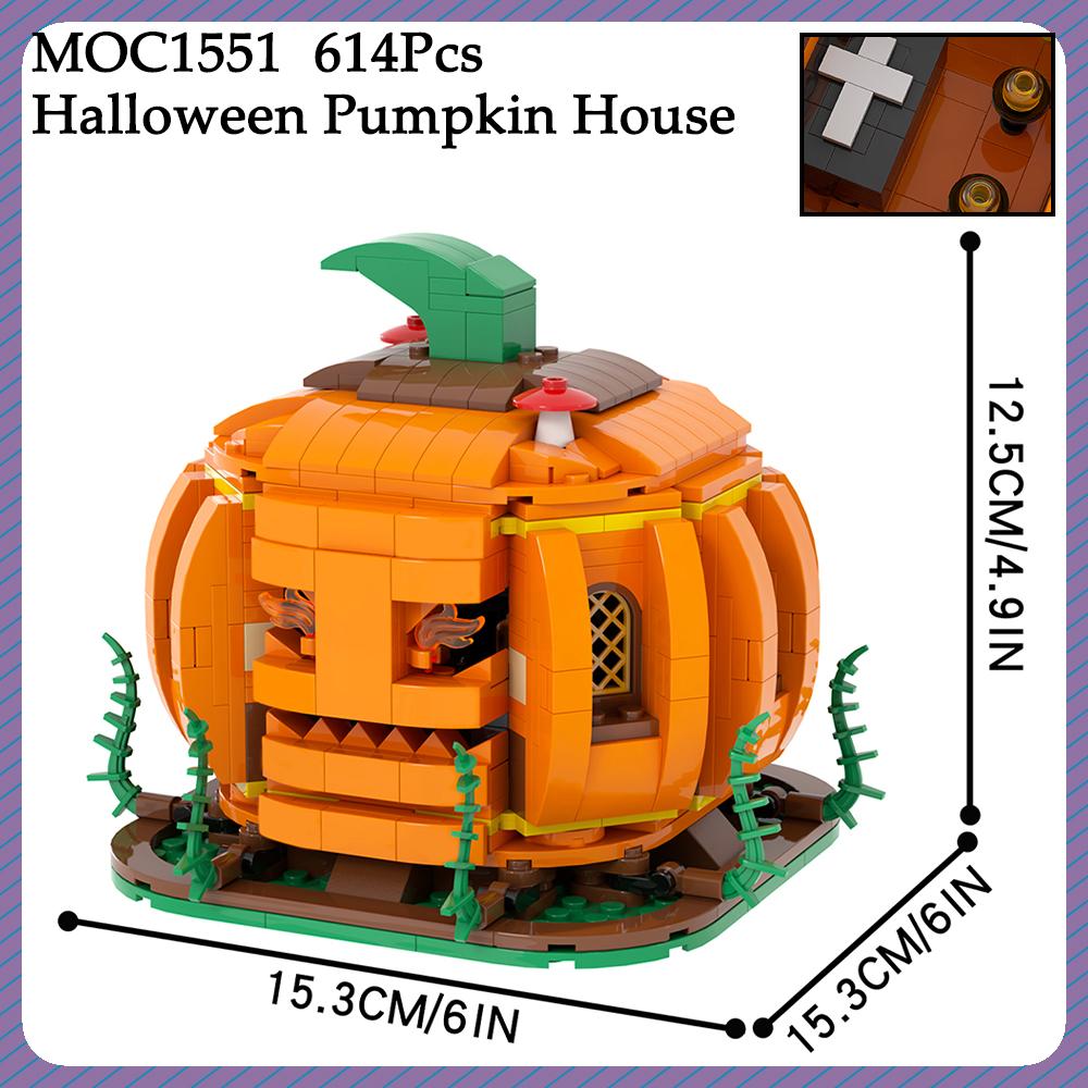 MOC Halloween Brick Ghost Graveyard Pumpkin Carriage House Witch Compatible Building Blocks Toys For Children Adult Friends Gift