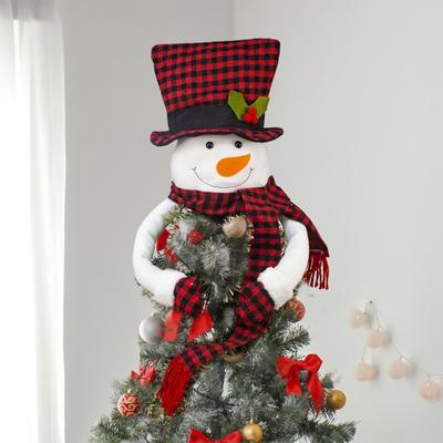 Weihnachts Schneemann Baumspitze Großer Plüsch Schneemann Baumspitzen Umarmung mit Rot Schwarz Kariertem Zylinder Schal Weihnachtsbaumschmuck