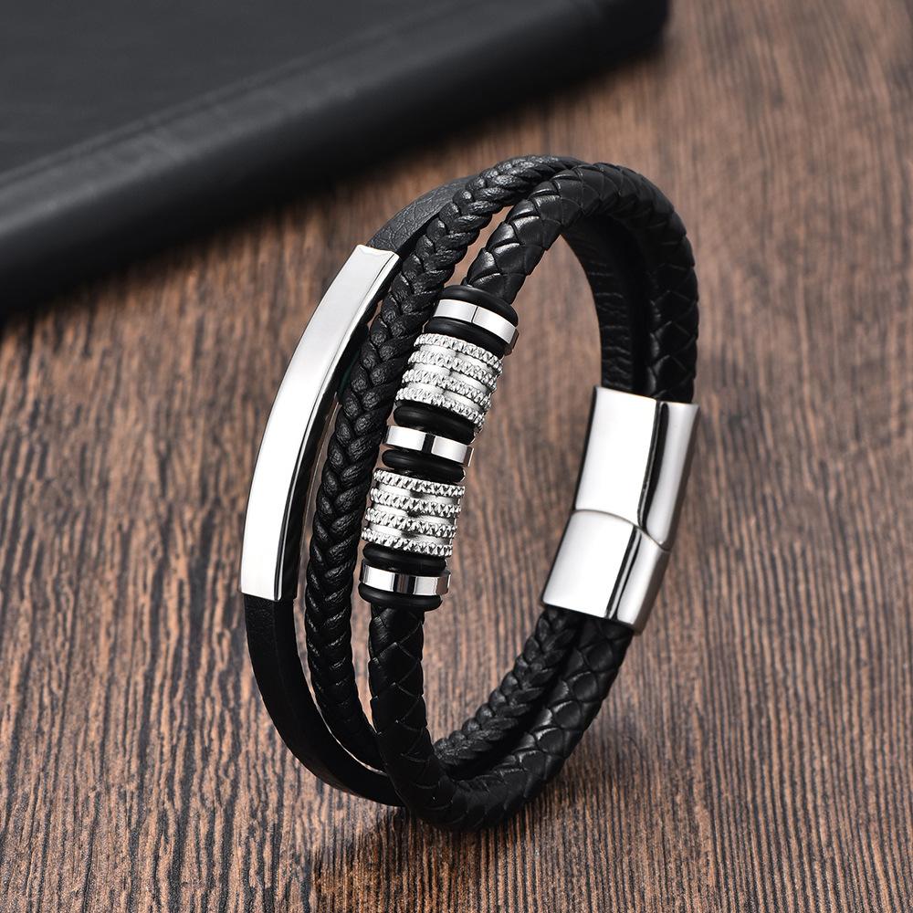 Braided Leather Men Bracelet Magnetic Clasp Trendy Hand Chain Fashion Jewelry