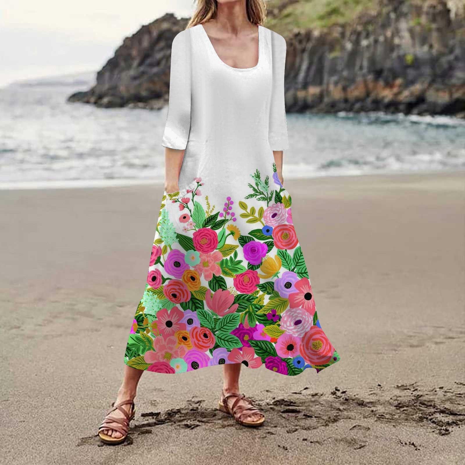 

Женское платье весна/лето богемное повседневное модное платье с рукавом 3/4 праздничное большое M белый