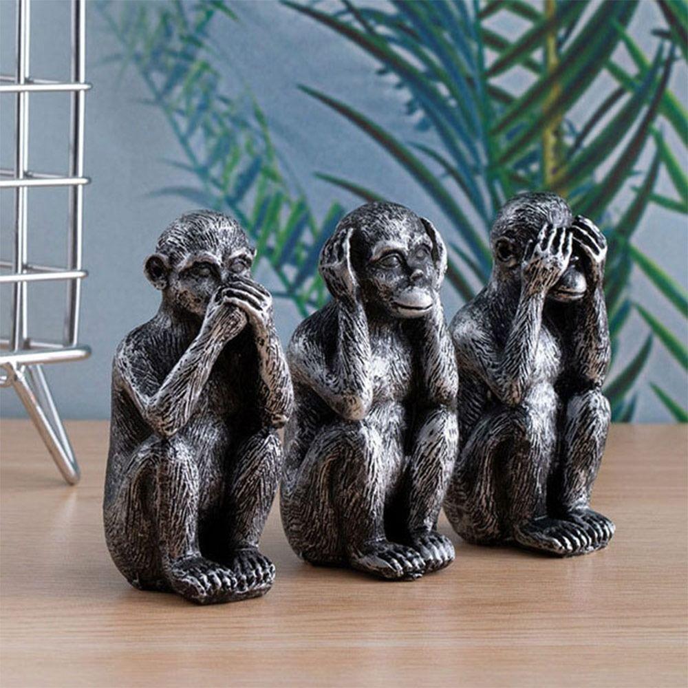 Resin Three Wise Monkeys Figurines Don't See Don't Speak Home Decor Crafts Don't Hear Creative Design Feng Shui Ornaments