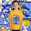 Digimon Ishida Yamato X Gabumon Anime Print Boys Girls Cotton T Shirt Casual Short Sleeve Top Kids Summer Clothes