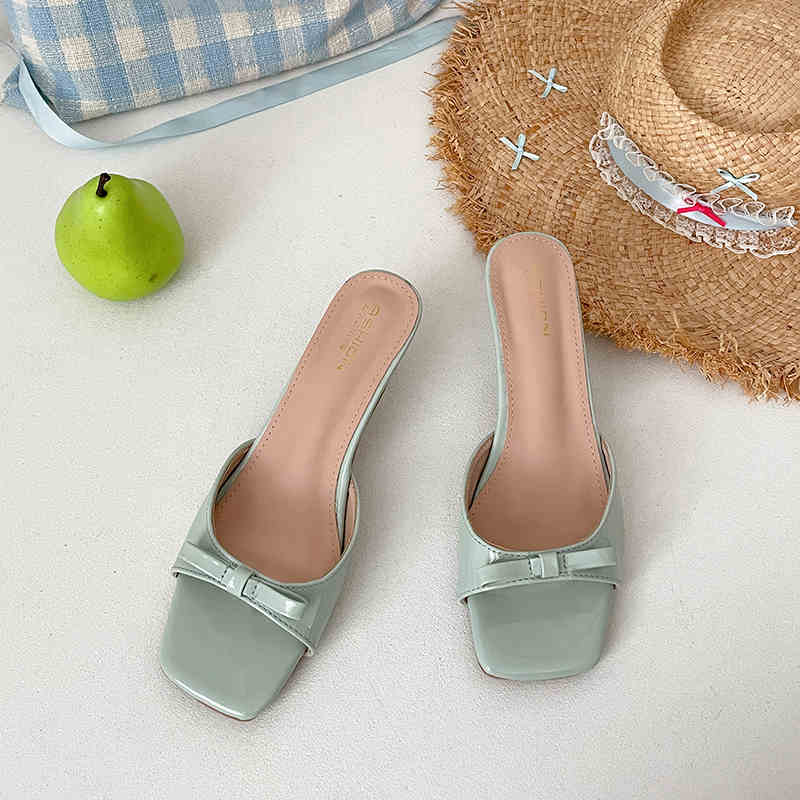 

Gladiator Summer Women Thin Heel Slippers Fashion Open Toe Slide Ladies Casual Butterfly-knot Dress Shoes 35 светло-зеленый