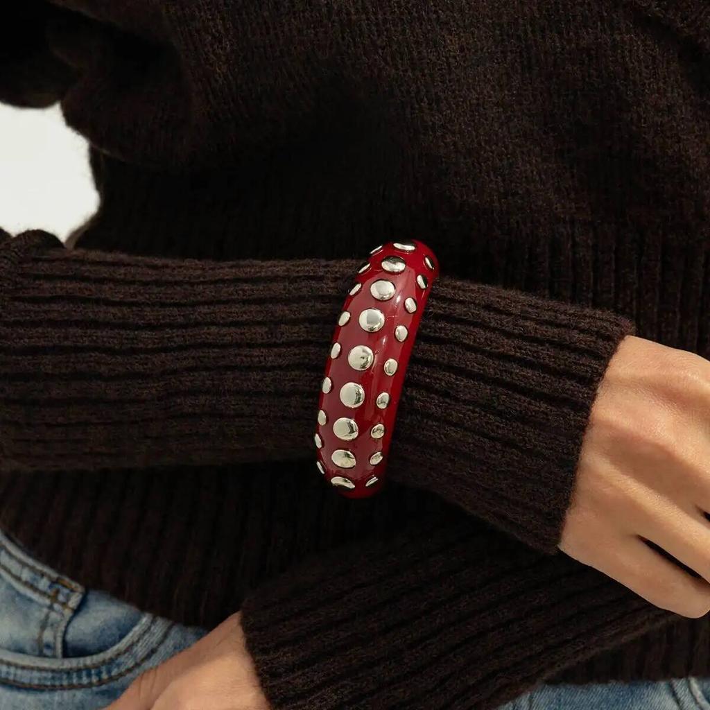SHIXIN Punk Chunky Acrylic Wide Cuff Bracelet Ring Women Vintage Geometric C-shaped Opening Bangle Finger Rings Party Jewelry