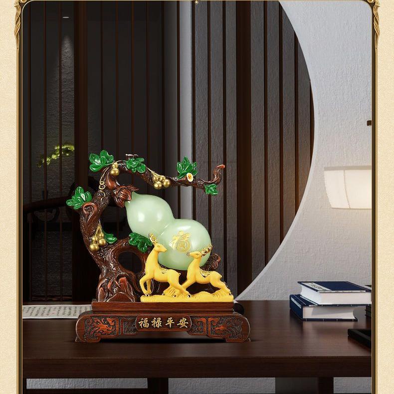 Fengshui Chinese Style Glaze Lucky and Safe Gourd Ornaments Sika Deer Living Room Wine Cabinet Foyer Decoration