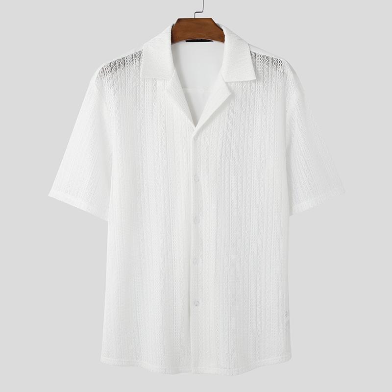 

INCERUN Мужские повседневные рубашки с коротким рукавом, кружевные, с ажурной вязкой крючком, в стиле пэчворк 2XL