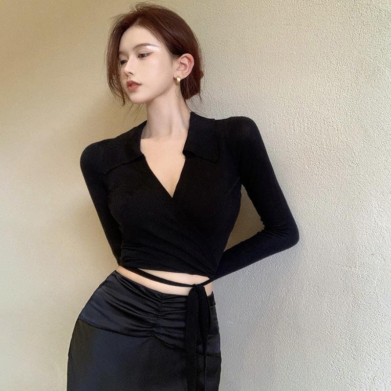 

Женский свитер однотонный вязаный с завязками, с длинными рукавами, топ One Size