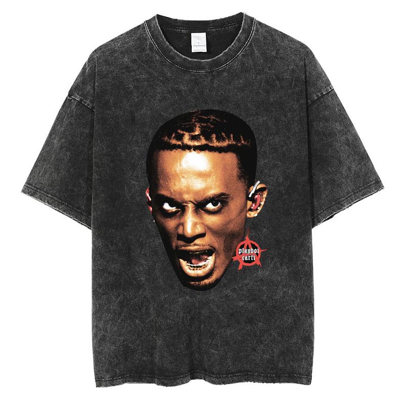 Rapper Playboi Carti Álbum Musical Die Lit Camiseta Lavada Hombres Mujeres Hip Hop Camisetas Populares Moda Camisetas Góticas Algodón Streetwear