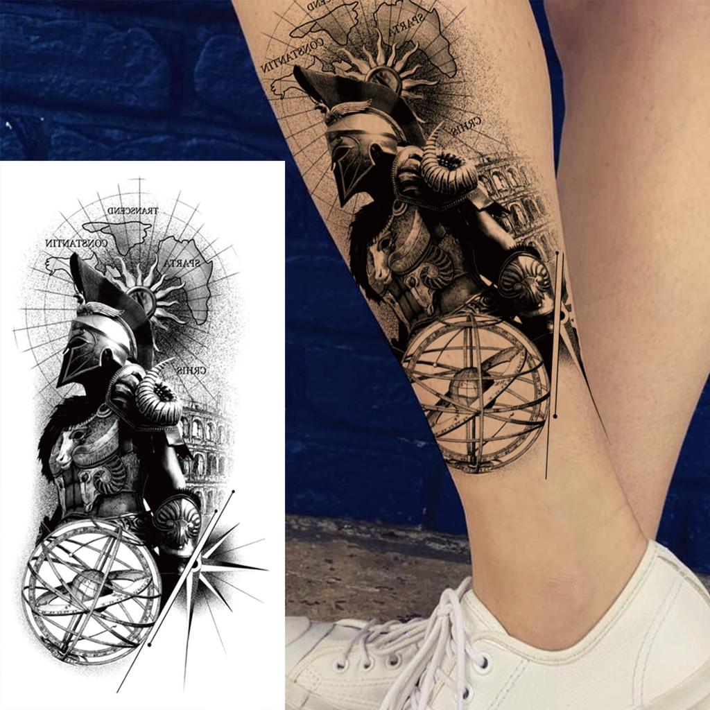 1 Blatt Löwenkrieger Kompass Piratenschiff Temporäre Tattoos für Männer Frauen Erwachsene Fake Tattoo Aufkleber Totenkopf Gangster Ärmel