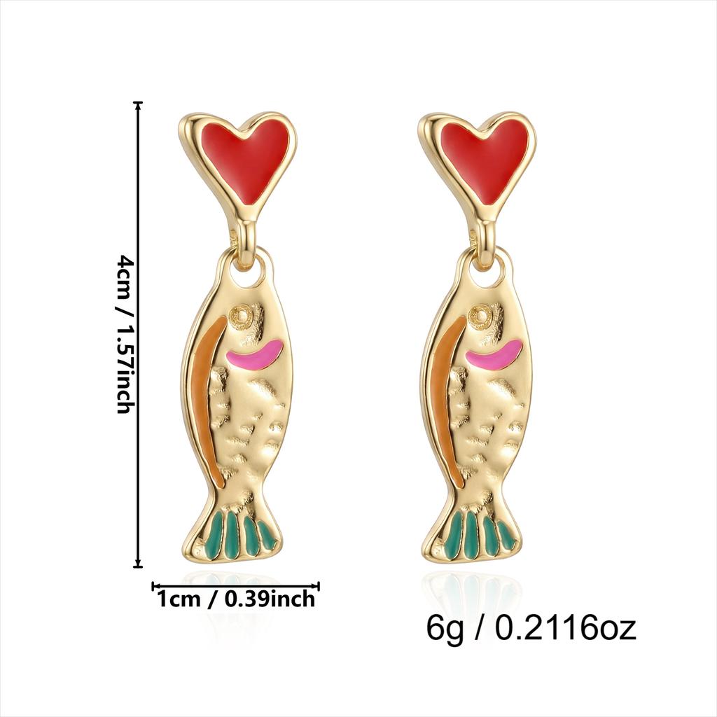 Simple Small Heart Drop Earrings for Women Creative Gold Color Enamel Fish Earrings Bohemia Beach Summer Holiday Jewelry