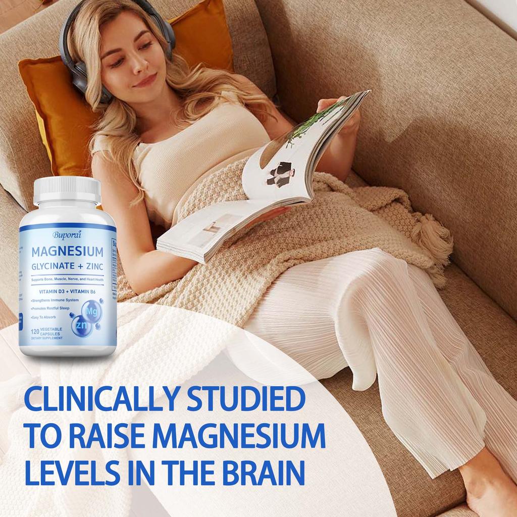 Magnesium Glycine Capsules, Containing Zinc, Vitamin D3, and B6 Extracts, Help Relieve Leg Cramps and Relax Muscles.
