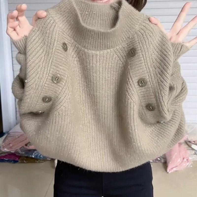 Women Fashion Ageing Half-high Neck Long-sleeved Autumn Winter Warm Knitted Bottoming Sweater Large Size