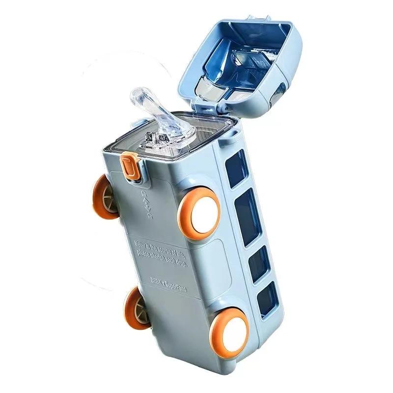 BPA FREE Bus Toy Bottle for Kids Gift Tritan Straw Water Bottle Cup Charming Girl Boy School Kindergarten Travel Kettle with Straps