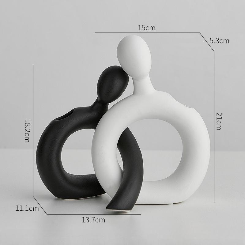 Ceramic Figure Vase Couple Abstract Hollowed-out Flower Arrangement Ornaments Flower Vase Creative Display Home Decoration