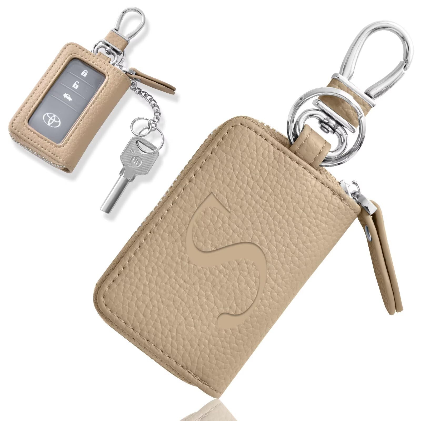 

VEISEN Чехол для смарт-ключа для мужчин и прозрачный ключ Initial Микрофибра Кожа Автомобиль Один Интерьер Модный и простой Женщины, Тисненый, Окно, Держатель, Чехол, абрикосовый