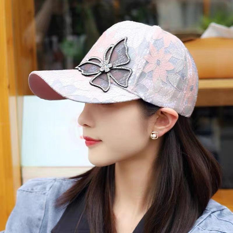 

Летняя женская шляпа Butterfly Lace Water Diamond Thin Breathable Sunscreen Baseball Hat Duck Tongue Hat one size