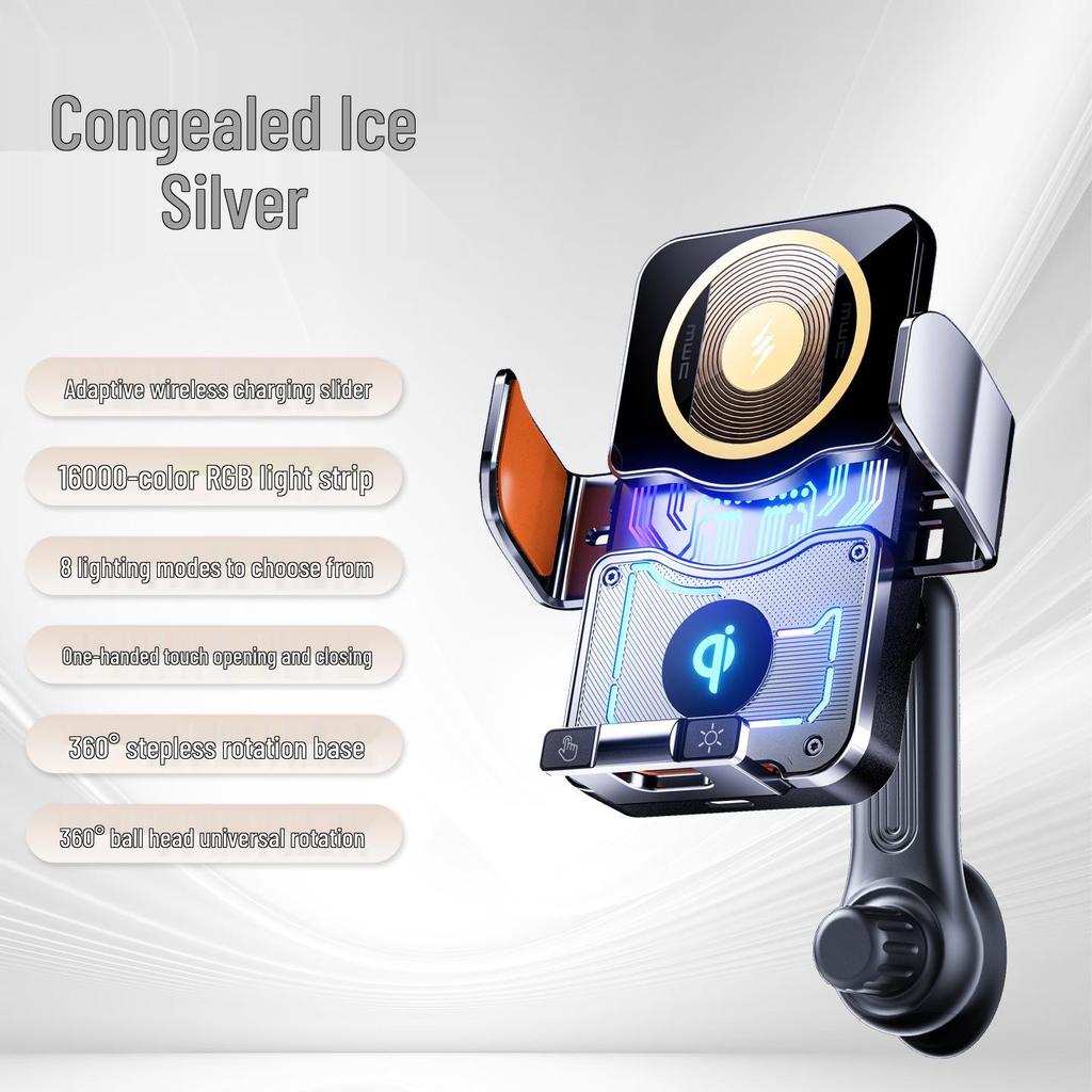Magnetic Wireless Car Charger Mount with Ambient Lighting & Universal Vent Design, Compatible with All Cars.