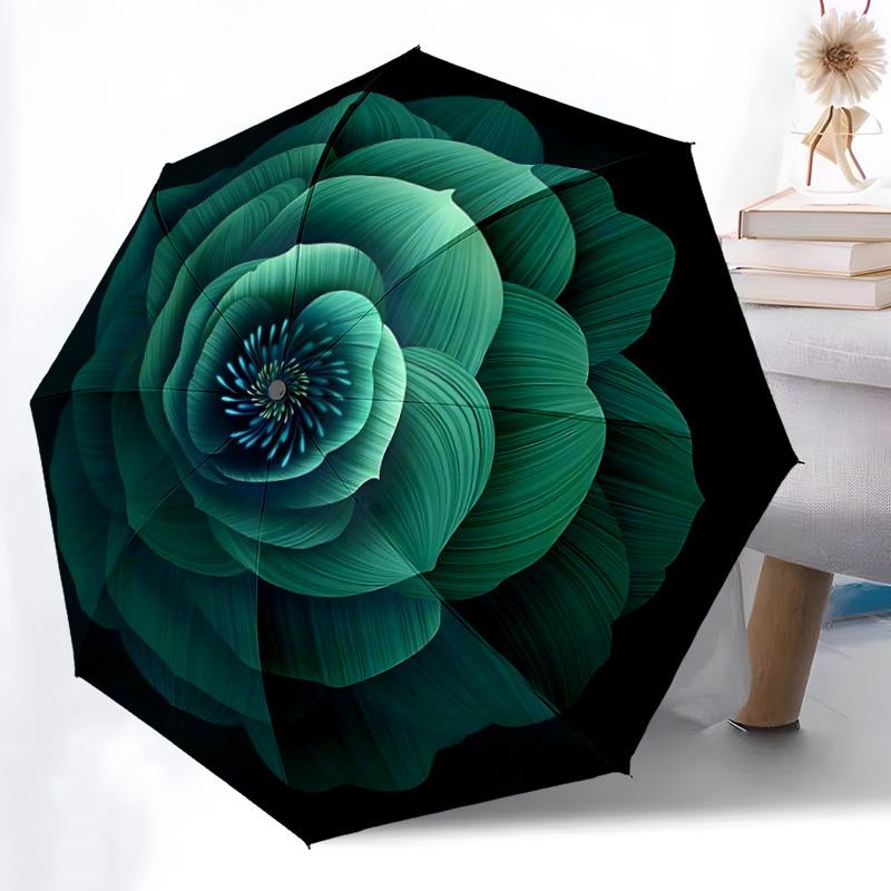 1pc Teal Rose Pattern Automatic Opening/closing Umbrella with Auto Open/Close, Windproof, Foldable Sunshade, Perfect Gift for Friends, Durab