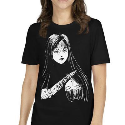 Horror Gruselig Zwei Köpfe Messer Tomie Mädchen Kurzarm Unisex T-Shirt