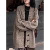Autumn Winter V-Neck Pure Wool Mid-Length Women's Cashmere Cardigan Sweater