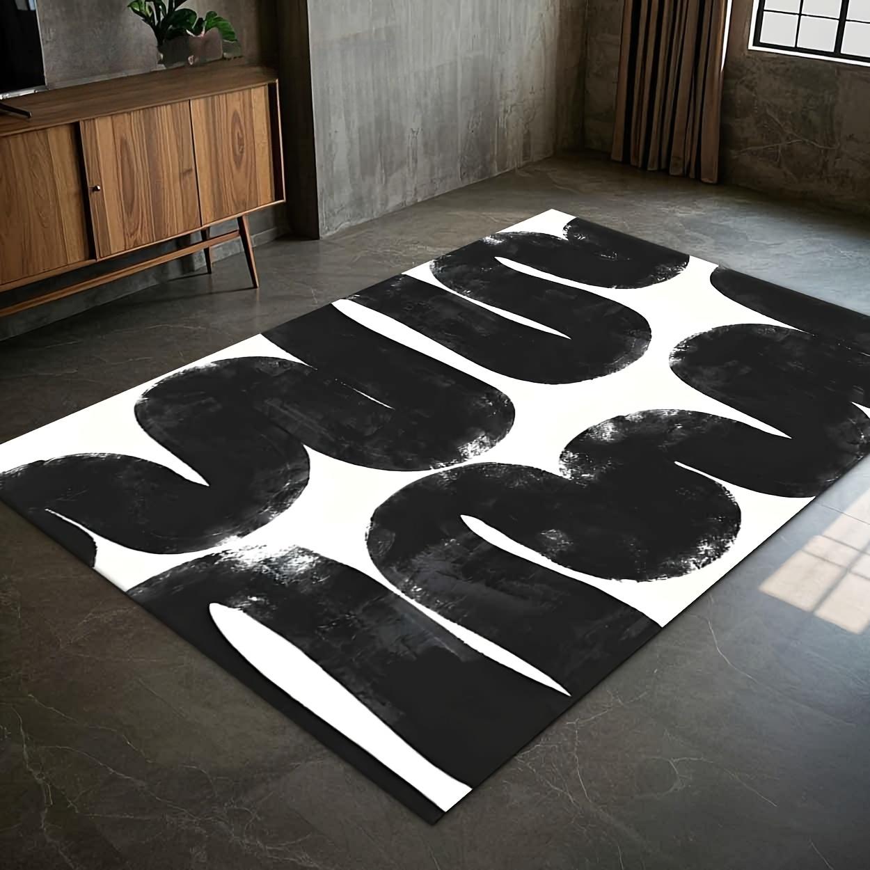 Modern Minimalist Living Room Rug Black Line Art Design Solid Color Bedroom Rugs Soft Flannel Home Deco 40x60cm