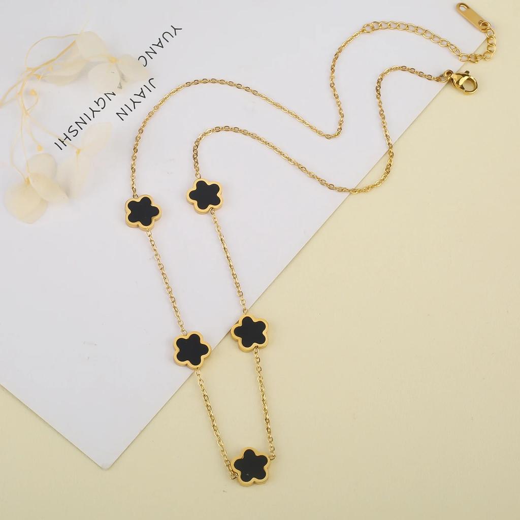 High-Quality Stainless Steel Five-Leaf Flower Set Bracelet Necklace Earrings Simple For Woman Party Birthday Zircon Gift Clover