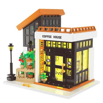 City Cafe Building Toy Set, Modular Coffee Shop Building Blocks Halloween Xmas Gift for Adult, 1347pcs Mini Brick with LED