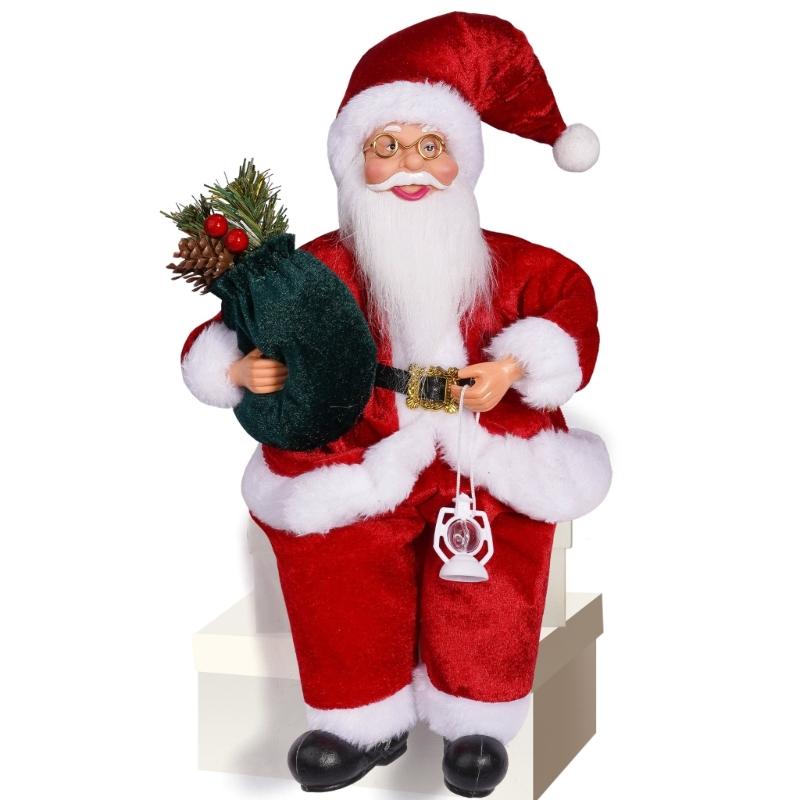 

Premium 12inch Santa Figure Sitting Position Holiday Ornament For Indoor Christmas Decorations And Festival Displays