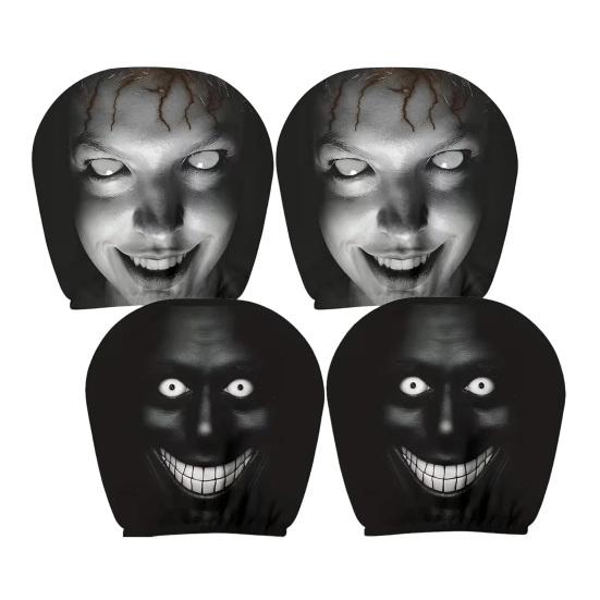 Funny Car Prank Gifts 4 Pcs Halloween Headrest Covers, Creepy Ghost Face Seat Decorative Protectors Protector, Universal Auto Decor for