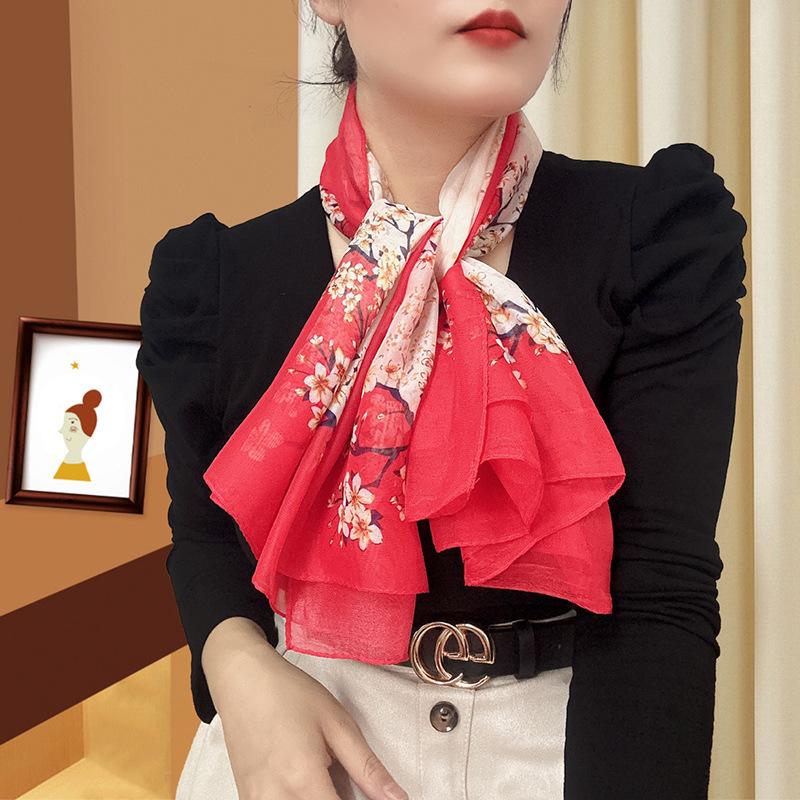 Large 95cm Square Korean Silk Chiffon Scarf for Women - Printed Neck or Head Scarf