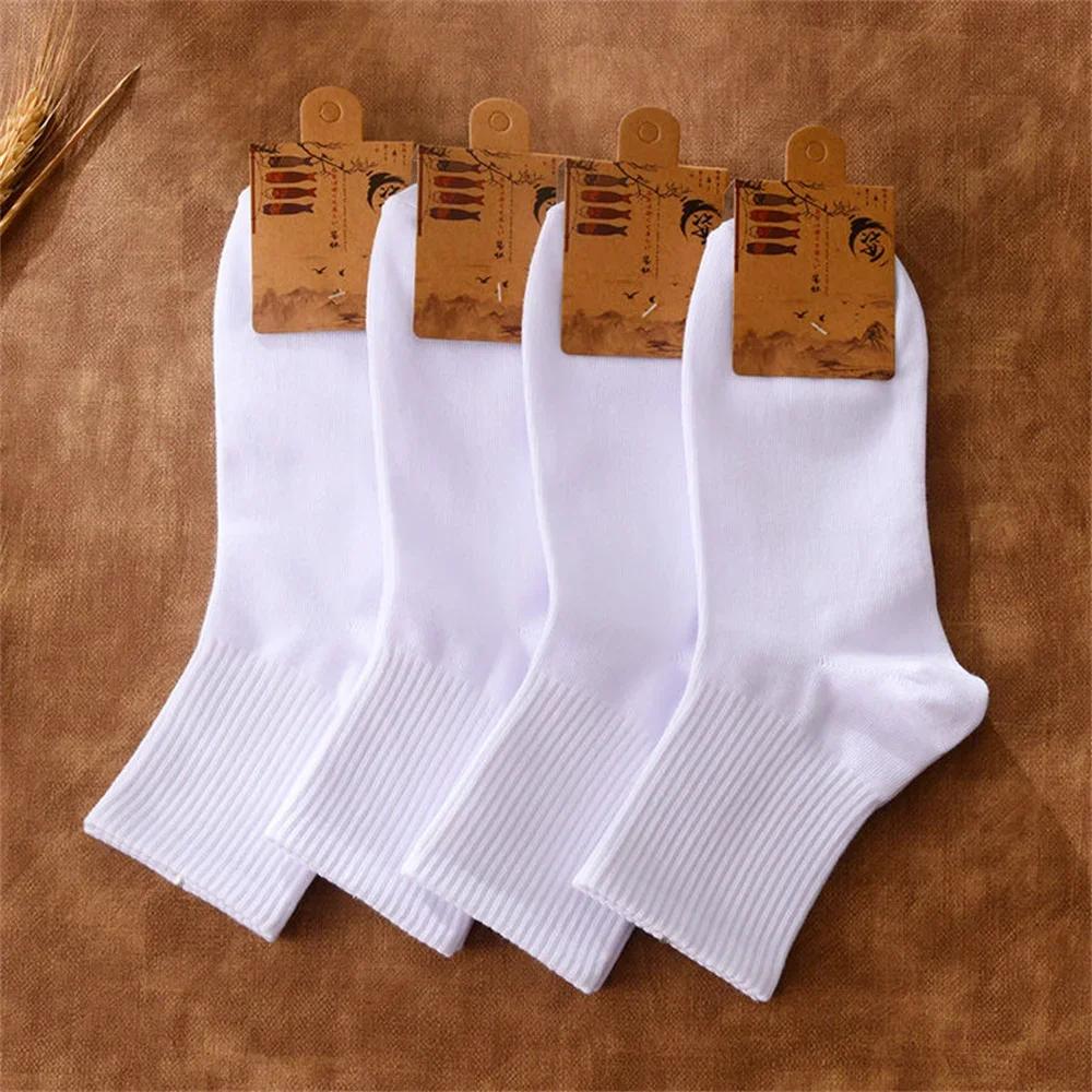 4 Paar/Packung Mittelhohe Socken Herren Baumwolle Winter Frühling Weiß Schwarz Männliche Freizeitsocken Weiche Atmungsaktive Knöchel-/Mittelrohrsocken