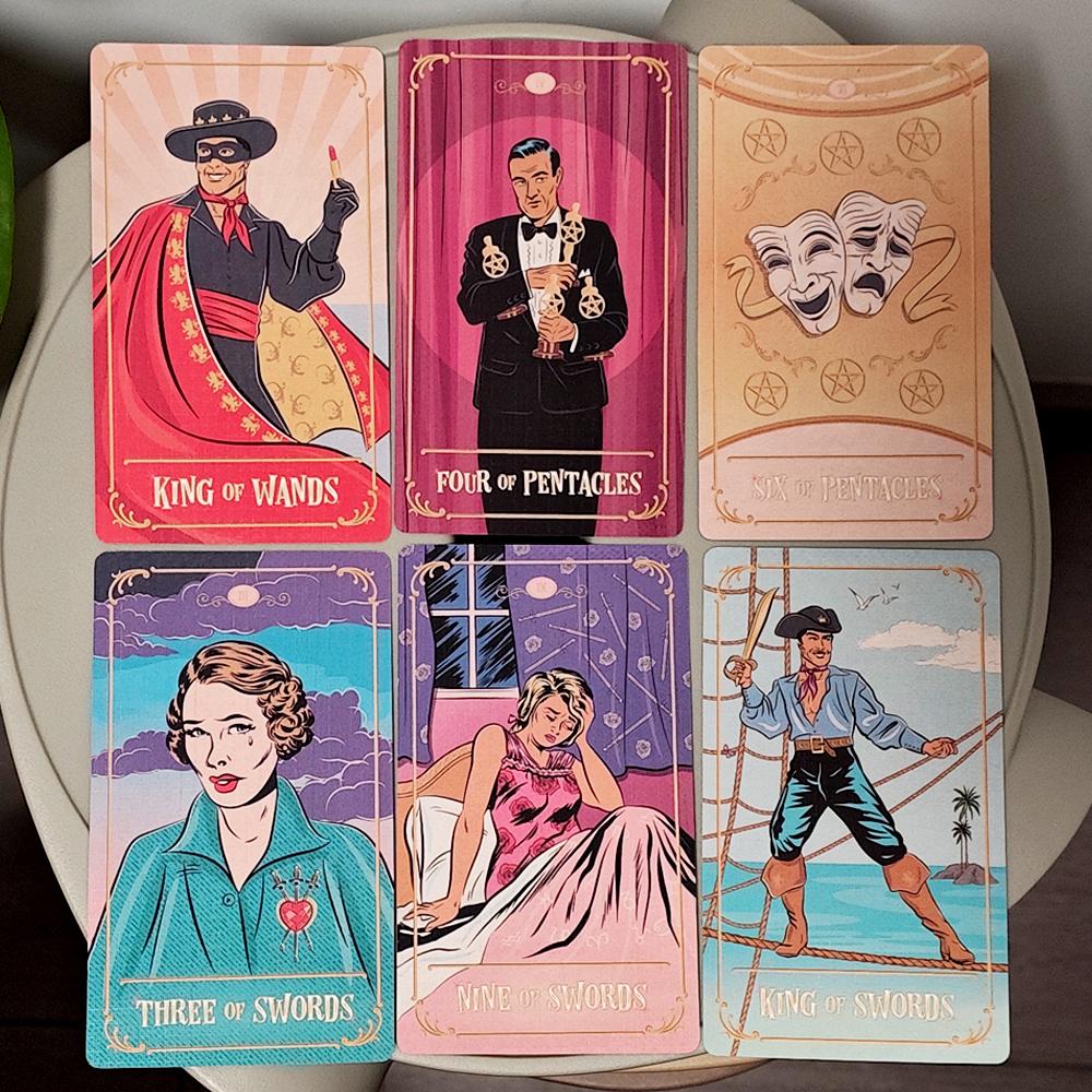 12*7cm Tinseltown Tarot in stabiler Box Rosa Vintage Hollywood-inspiriertes Deck 78 illustrierte Karten