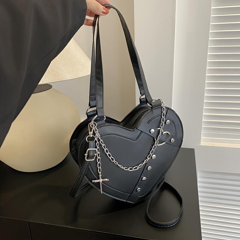 Heart-Shaped Bag with Punk Chain, Casual And Stylish, Perfect for Trendy