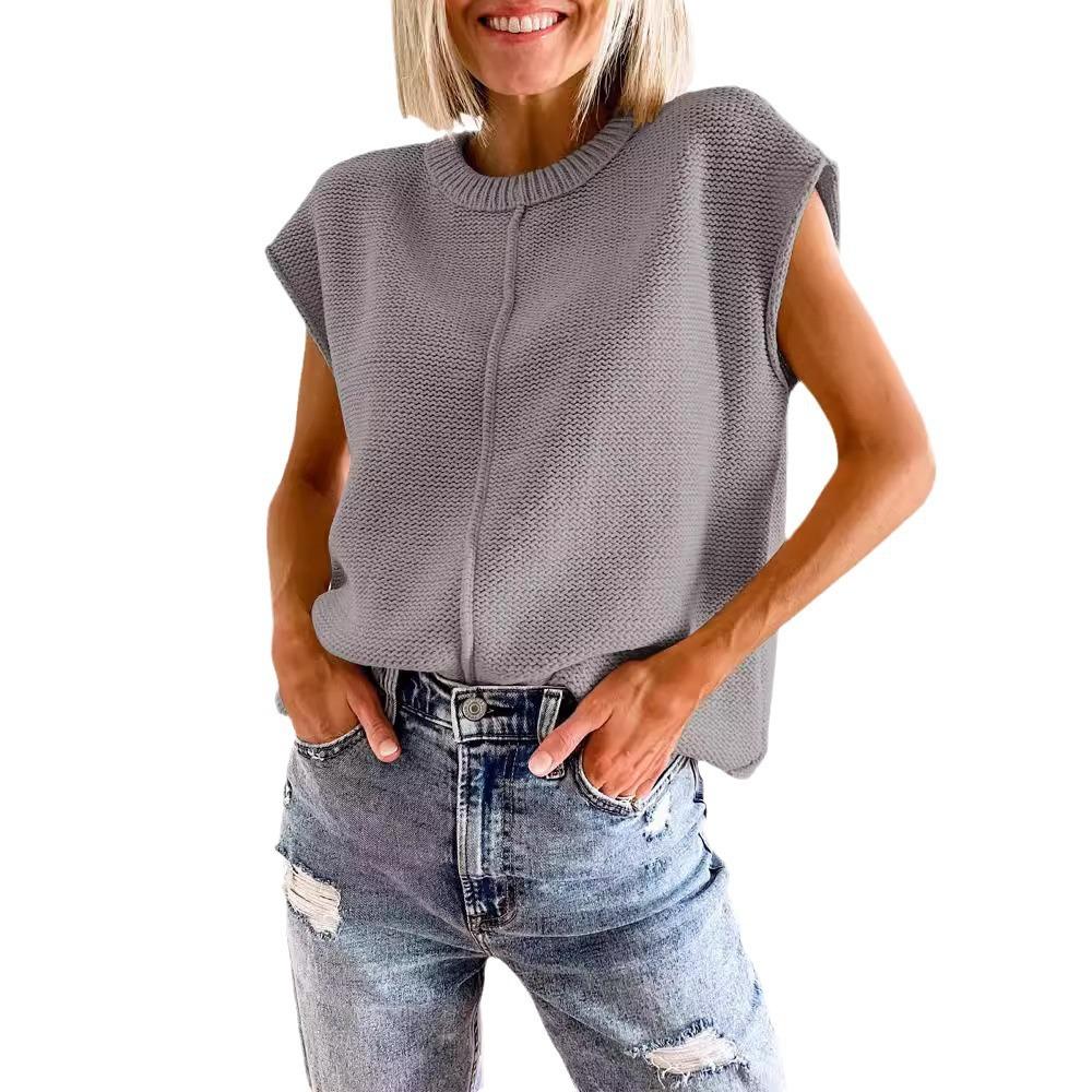 Damen ärmelloses Oberteil Mode lässig Rundhalsausschnitt locker gestrickter Pullover Weste für Damen