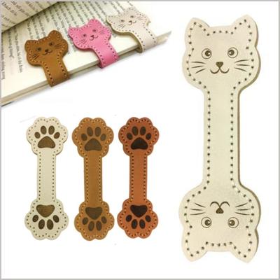 3 Pcs Cute Handmade Magnetic Bookmark Dog Claw PU Leather Paper Clip Portable Cat Face Page Divider Gift