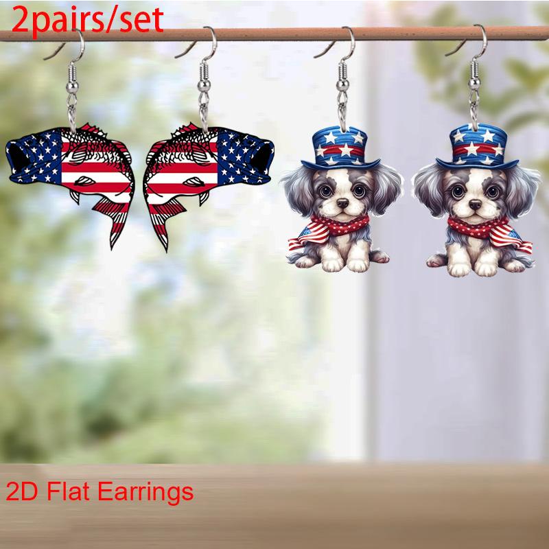 

Creative Colorful Flag Fish/Dog Drop Earrings Acrylic Earrings Cute Animal Earrings Independence Day Earrings Holiday Party Earring Jewelry Gift
