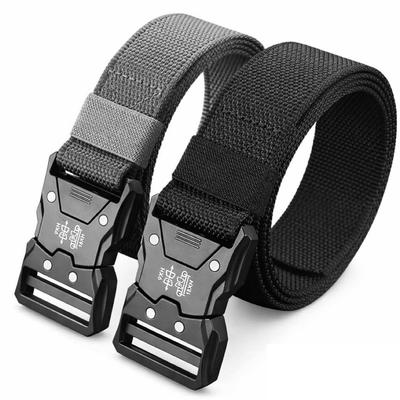 Tactical Nylon Work No Metal Adjustable [RIVXAL] Belt, Belt, Belt, Holes, One-Touch Buckle, Outdoor, Work, (Black/Gray)