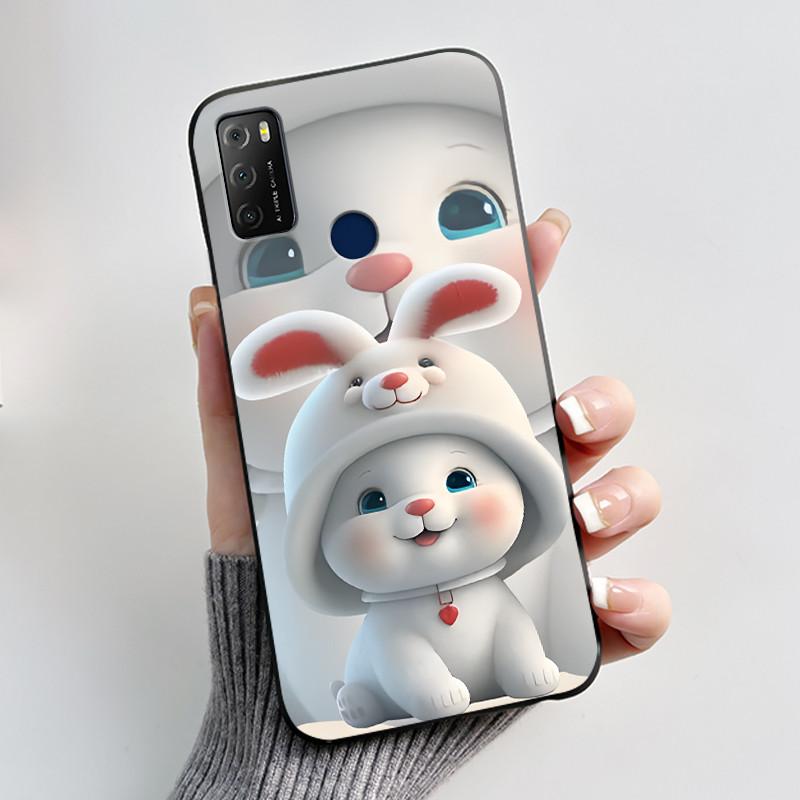 Casing For TCL 20E (6125F)/TCL 20Y (6156D) Green Cartoon Rabbit Pattern Shockproof Cover 2026 Cartoon Design Soft Black Case