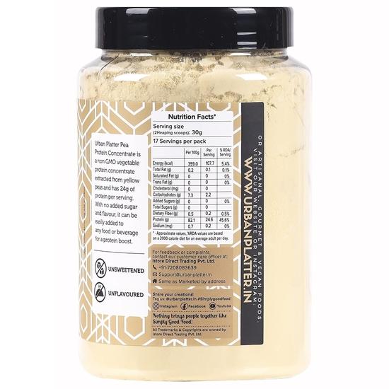 Urban Platter Hrachový proteinový koncentrát v prášku, 500 g [Bez příchuti | Neslazený | Přidávejte do nápojů, pečiva, dezertů, slaných jídel]