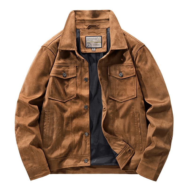 Men's Retro Hong Kong Style Suede Jacket - Spring/Autumn Workwear Lapel (22076)